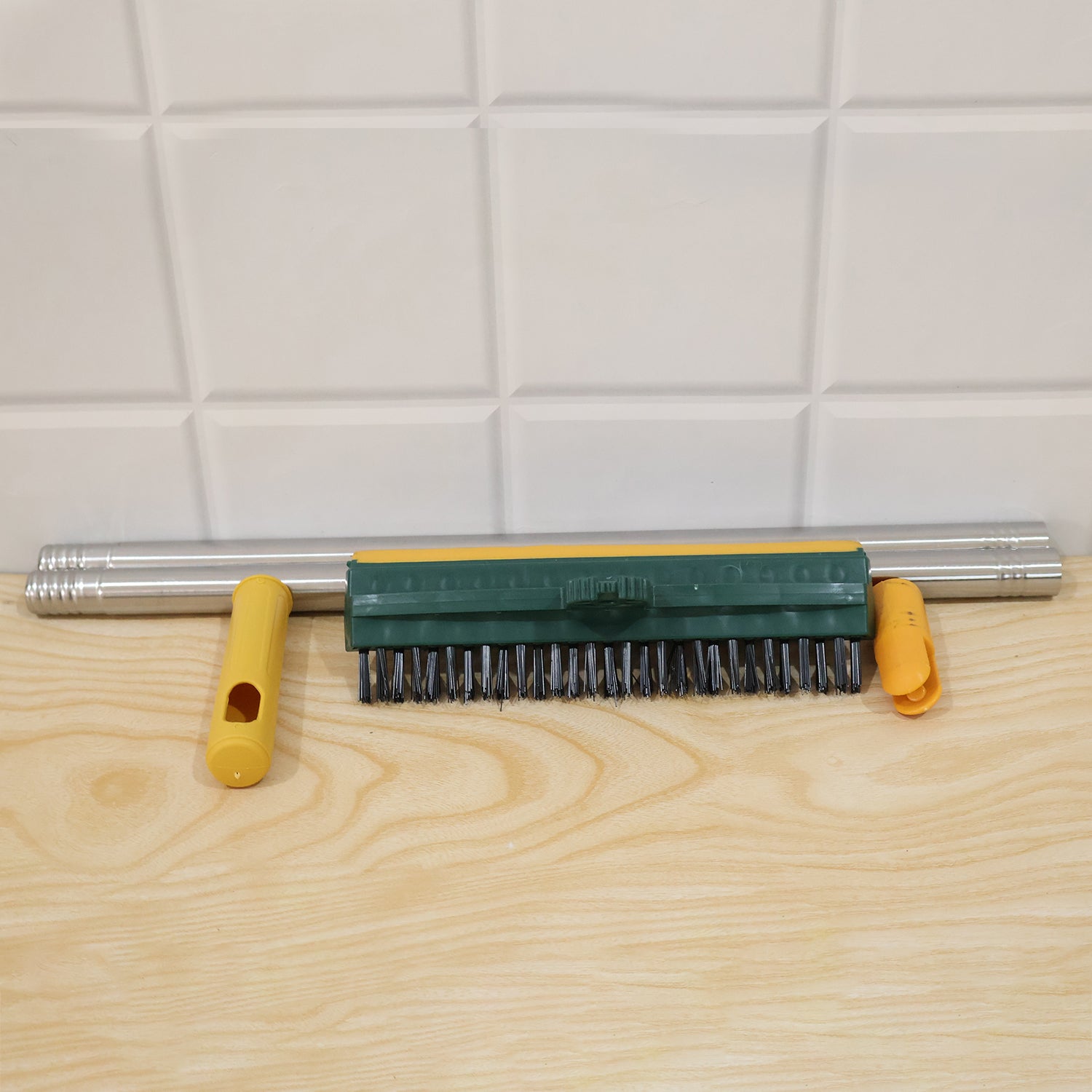 2 In 1 Long Handle Floor Scrubbing Brush With Wiper For Bathroom (1 Pc)
