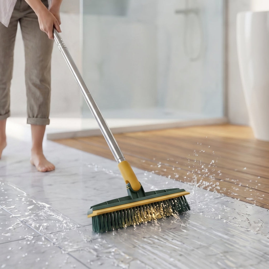 2 In 1 Long Handle Floor Scrubbing Brush With Wiper For Bathroom (1 Pc)