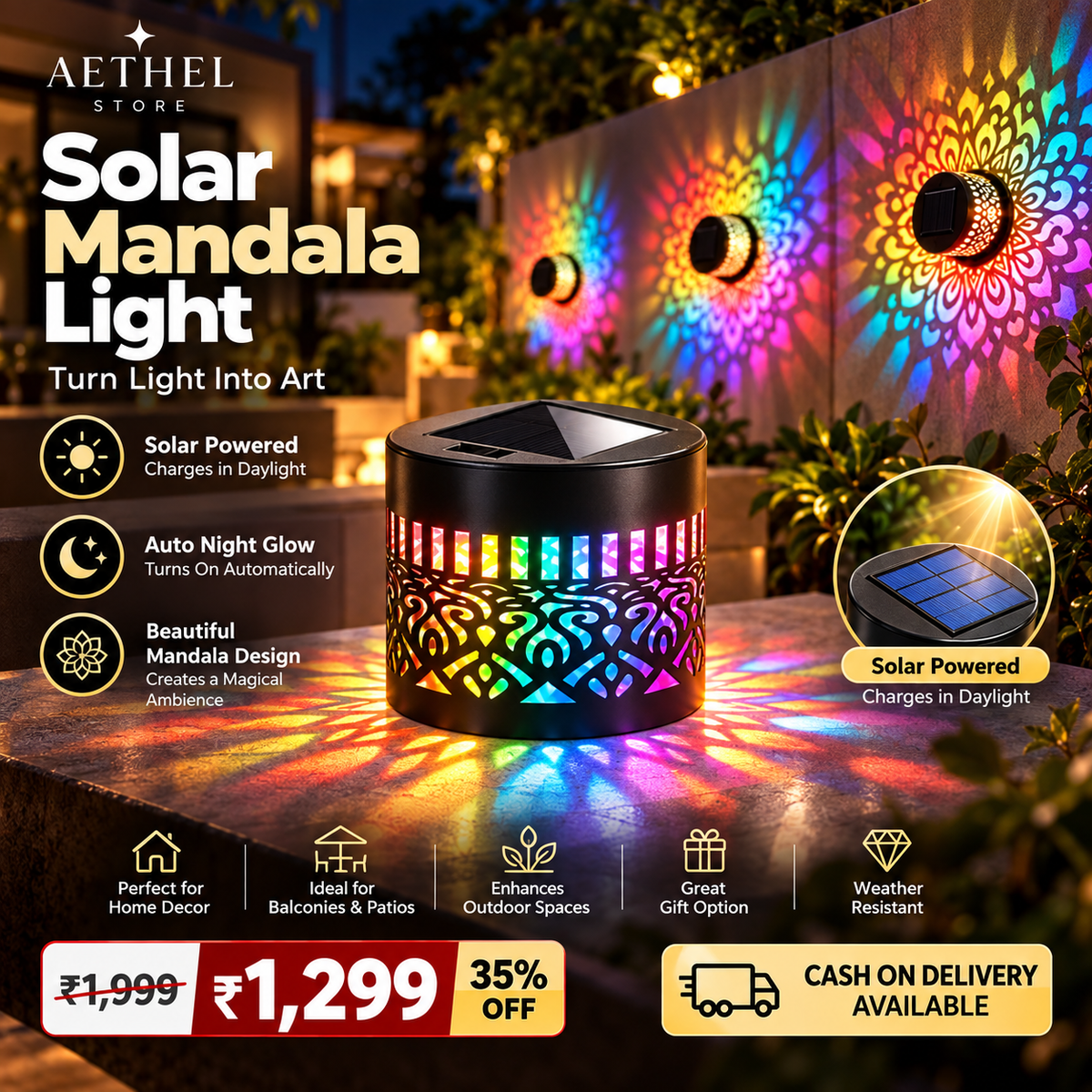 Aethel™ Solar Mandala 7 Color Changing Light