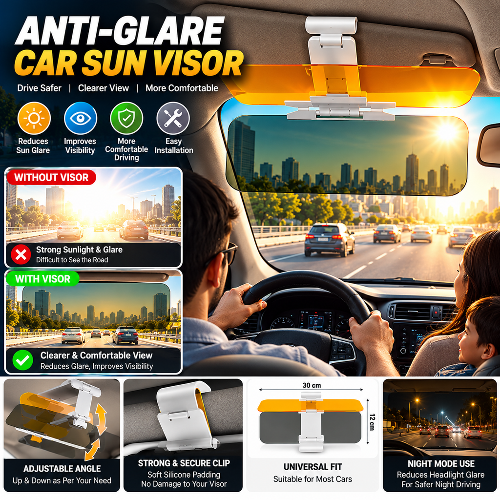 Car Anti Glare Sun Visor Extension 2 in 1 Automobile Parts Day and Night Use