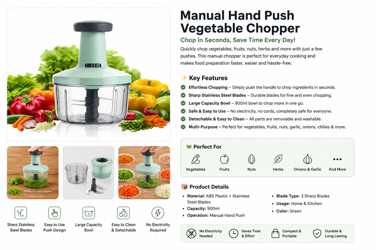 Manual Hand Push Vegetable Chopper – Quick & Easy Food Chopper