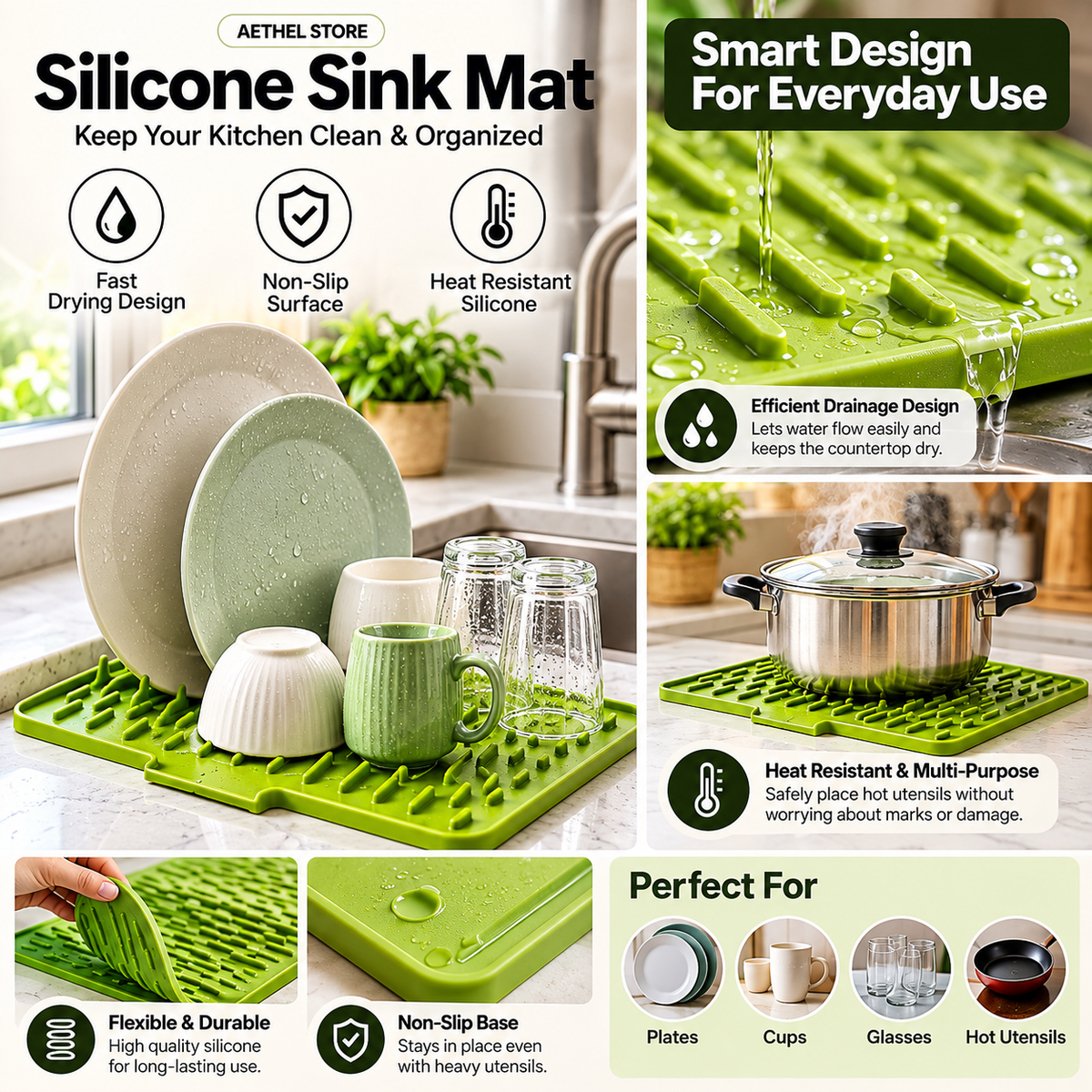 Aethel™ Premium Silicone Kitchen Drying Mat