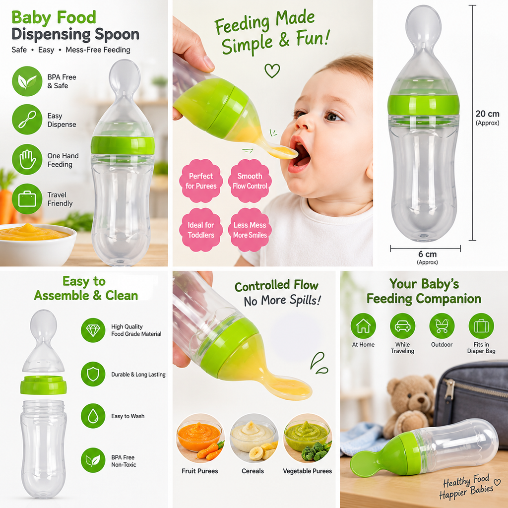 Baby food dispensing spoon feeder features and usage