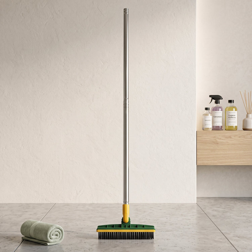 2 In 1 Long Handle Floor Scrubbing Brush With Wiper For Bathroom (1 Pc)